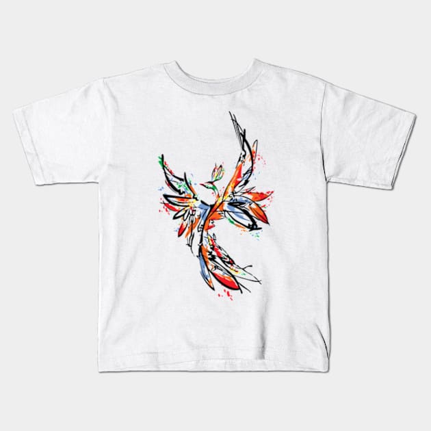 Abstract Flying Phoenix Kids T-Shirt by DezinerFiles